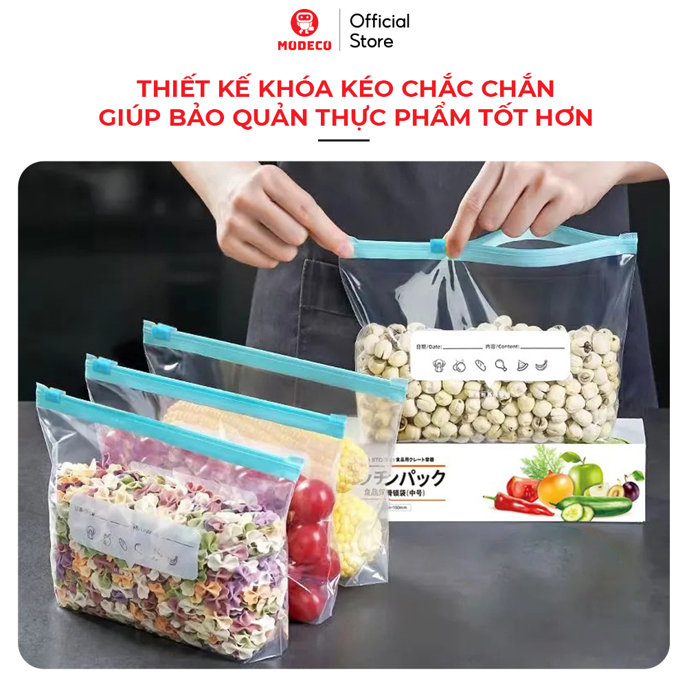 Túi Zip Đựng Thực Phẩm Cao Cấp Modeco - Bảo Quản Thức Ăn, Đồ Khô, Đồ Tươi Sống Trong Tủ Lạnh - An Toàn, Tái Sử Dụng