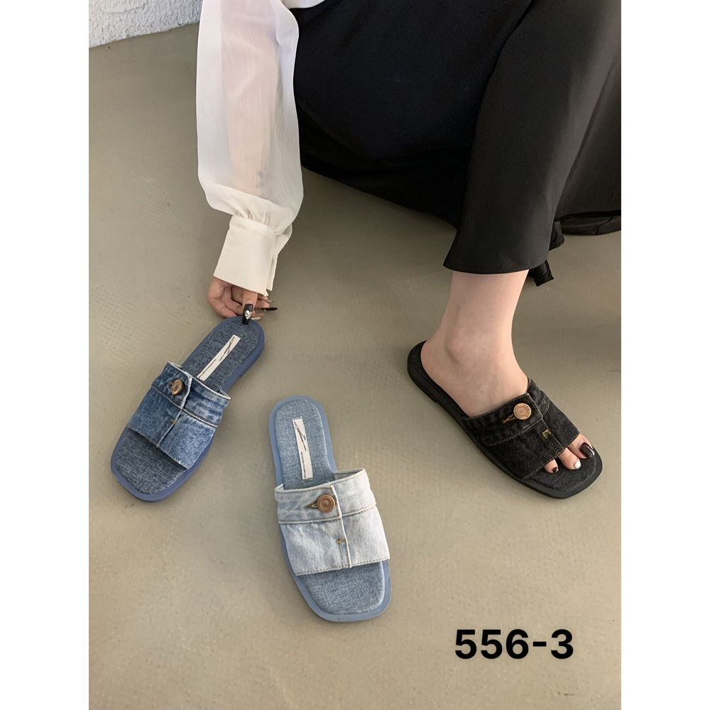 Dép nữ khuya vải jean bản ngang đế bằng fulbox 556-3 HACHI SHOES