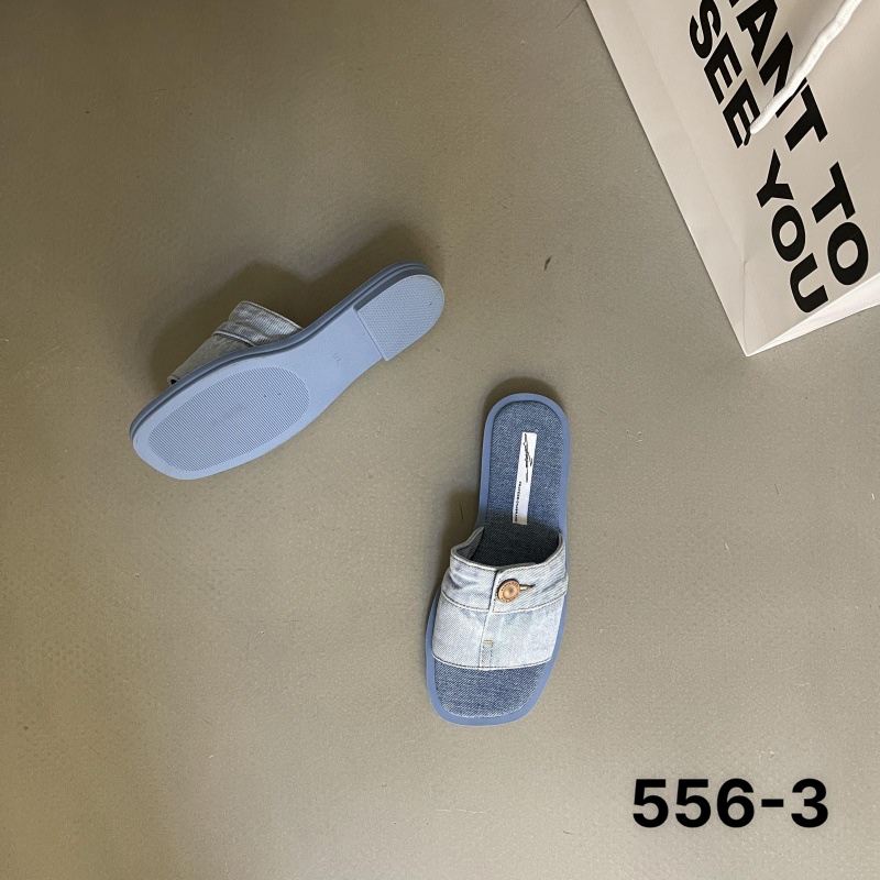 Dép nữ khuya vải jean bản ngang đế bằng fulbox 556-3 HACHI SHOES