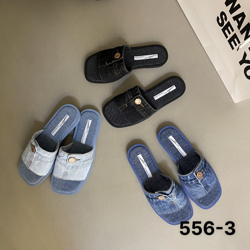 Dép nữ khuya vải jean bản ngang đế bằng fulbox 556-3 HACHI SHOES