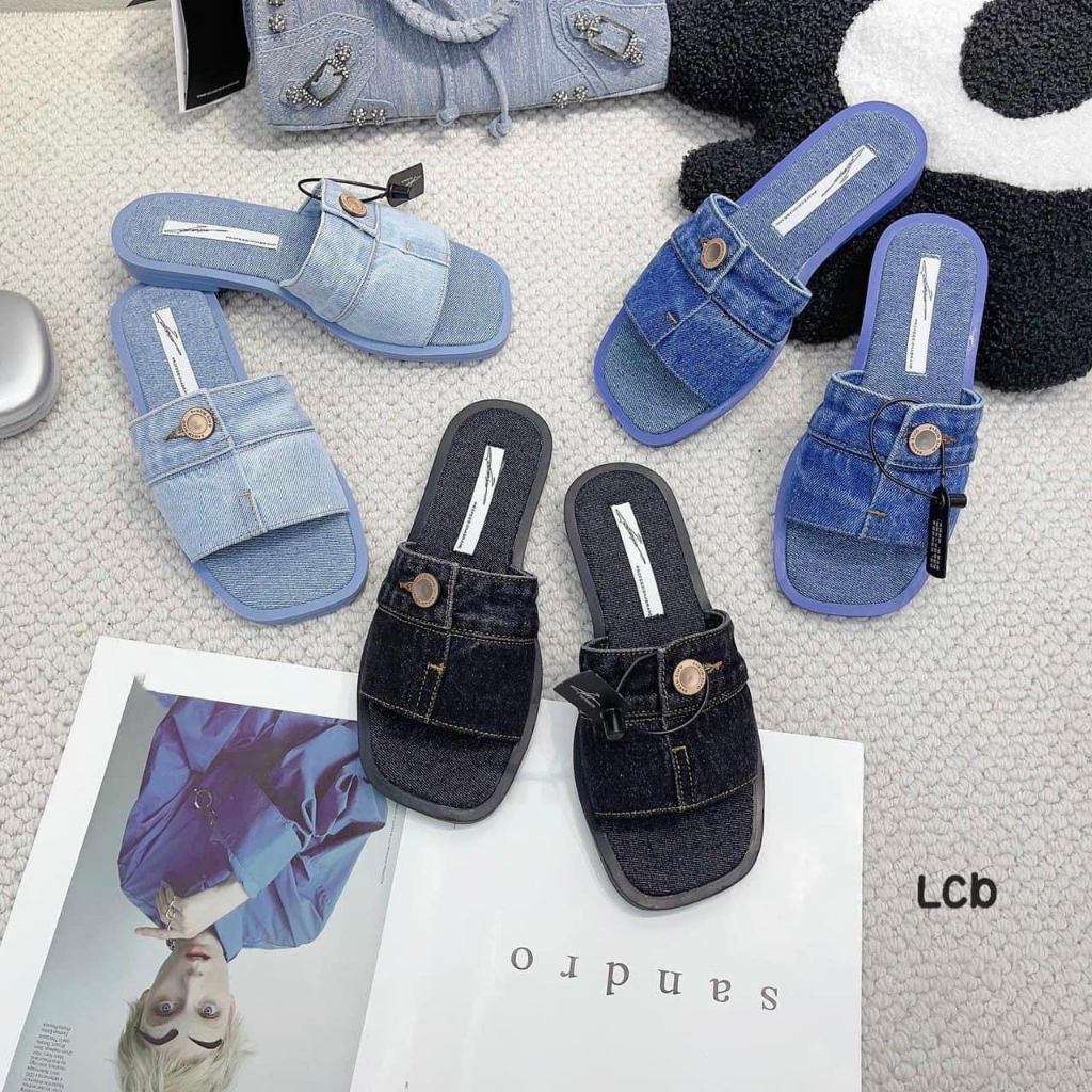 Dép nữ khuya vải jean bản ngang đế bằng fulbox 556-3 HACHI SHOES