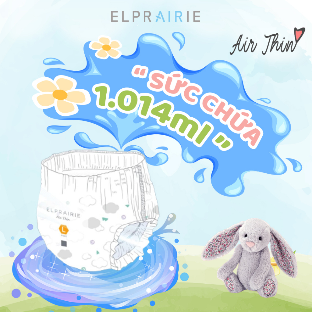 Túi Dùng Thử 6 Miếng Tã/Bỉm Quần ELPRAIRIE  Air Thin Size L/XL Cho Bé 10-14kg, Êm Ái Nhẹ Tênh, Đai Chun Co Giãn Mềm Mại