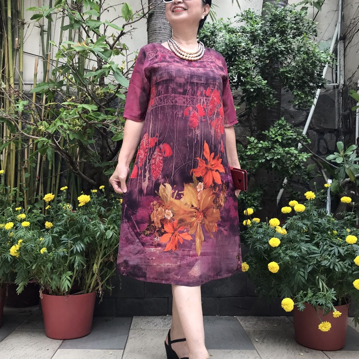 Đủ Size 50Kg Đến 90Kg - Váy Đầm Trung Niên - Vải Voan Sang Trọng 2 Lớp Form Suông A Che Bụng