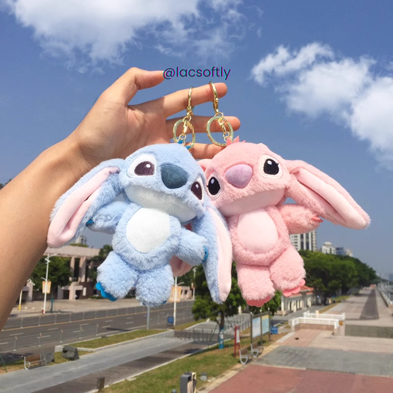 Móc chìa khoá gấu bông hoạt hình Stitch Tím Xanh Hồng lông mịn dễ thương / Có sẵn /