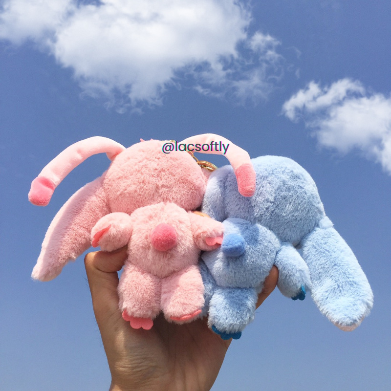 Móc chìa khoá gấu bông hoạt hình Stitch Tím Xanh Hồng lông mịn dễ thương / Có sẵn /