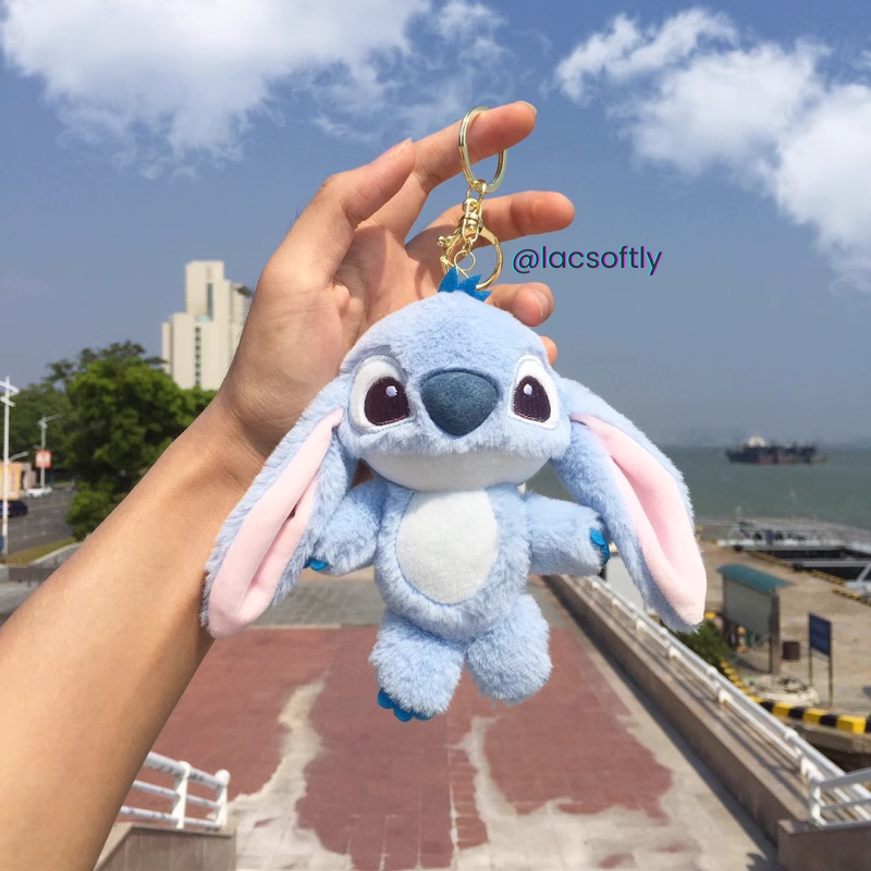 Móc chìa khoá gấu bông hoạt hình Stitch Tím Xanh Hồng lông mịn dễ thương / Có sẵn /