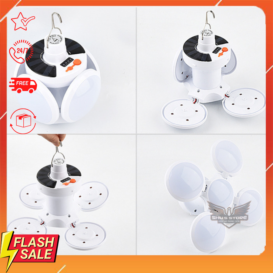 Bóng Đèn Tích Điện Năng Lượng Mặt Trời 4 Cánh Đèn Led Siêu Sáng Tiết Kiệm Điện Cho Mùa Mưa Bão