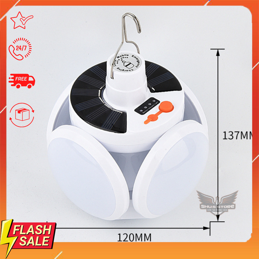 Bóng Đèn Tích Điện Năng Lượng Mặt Trời 4 Cánh Đèn Led Siêu Sáng Tiết Kiệm Điện Cho Mùa Mưa Bão
