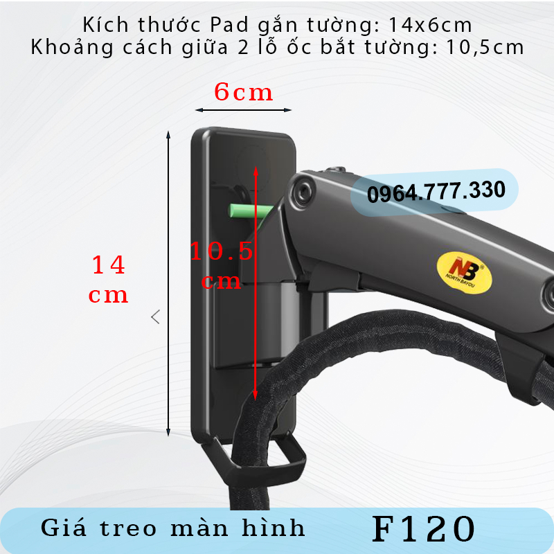 F120 / Giá Treo Màn hình gắn tường/ Tay treo/Arm màn hình gắn tường/ Lò xo thuỷ lực