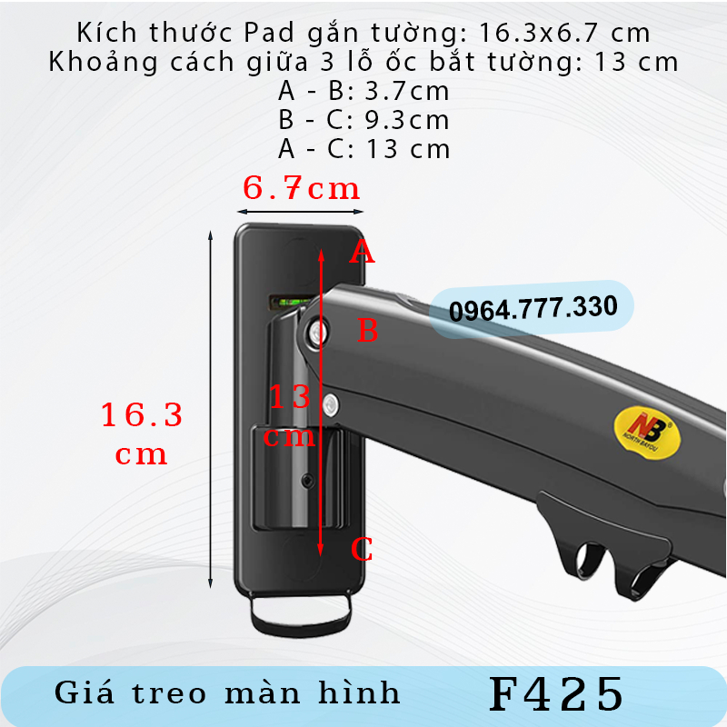 F120 / Giá Treo Màn hình gắn tường/ Tay treo/Arm màn hình gắn tường/ Lò xo thuỷ lực