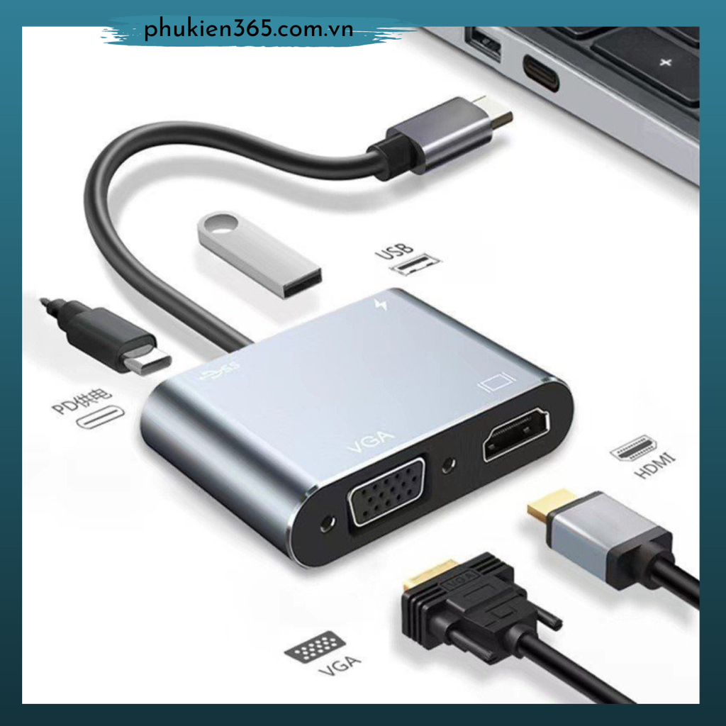 Bộ Cáp Chuyển ĐổIi⚡️CHÍNH HÃNG⚡️Bộ Cáp Chuyển Đổi USB Type C 4in1/Type C Ra USB3.0, Sạc USB-C PD, HDMI 4K, VGA