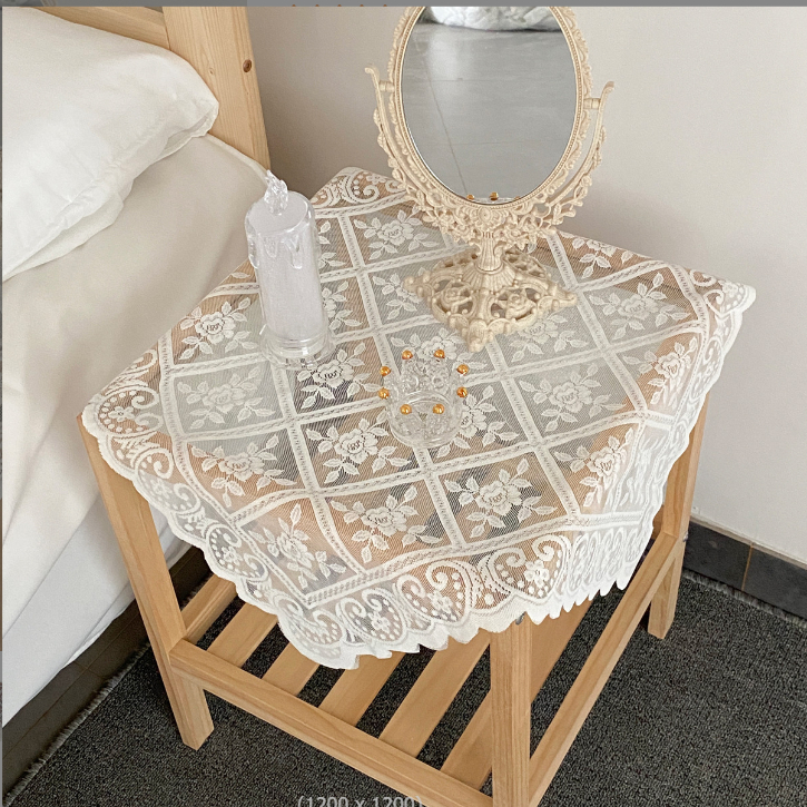 Khăn Ren Trải Bàn, Tủ, Tab Đầu Giường Màu Trắng Họa Tiết Vintage Trang Trí decor chụp ảnh