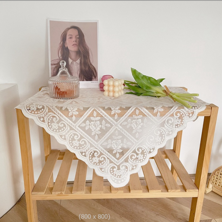 Khăn Ren Trải Bàn, Tủ, Tab Đầu Giường Màu Trắng Họa Tiết Vintage Trang Trí decor chụp ảnh