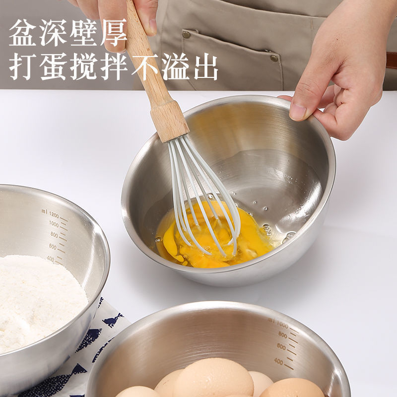 Set 3 Thau Inox 304 Có Chia Vạch Dung Đễ Trộn Bột, Đựng Salad Đánh Trứng, Âu Inox Đựng Thực Phẩm