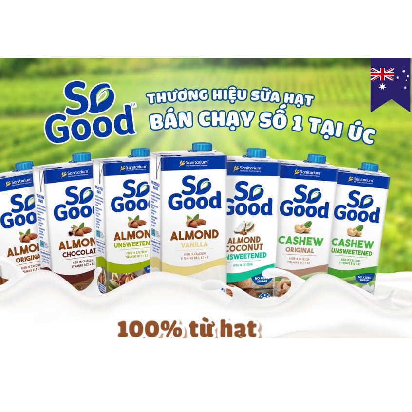 Sữa Hạt Điều/ Hạnh Nhân/ Yến Mạch So Good Hộp 1Lít - Nhập Khẩu Úc