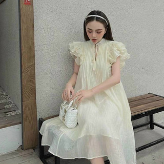 Đầm bầu đủi hàn cổ v cách điệu dáng babydoll thiết kế cao cấp -váy bầu xinh