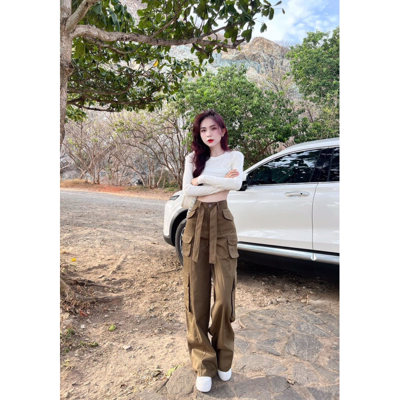 QUẦN KAKI TÚI HỘP TRƠN MÀU KÈM ĐAI- ảnh thật