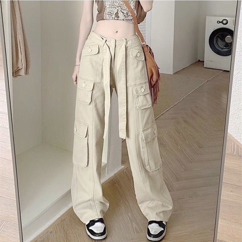 QUẦN KAKI TÚI HỘP TRƠN MÀU KÈM ĐAI- ảnh thật