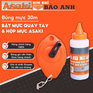 Bật mực quay tay kèm hộp mực Asaki, Búng mực dài 30m Chính hãng
