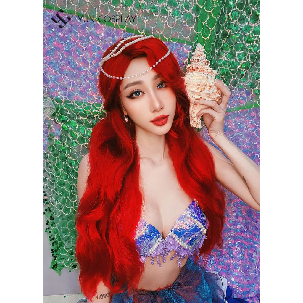 Tóc giả màu đỏ cosplay Nàng tiên cá Ariel