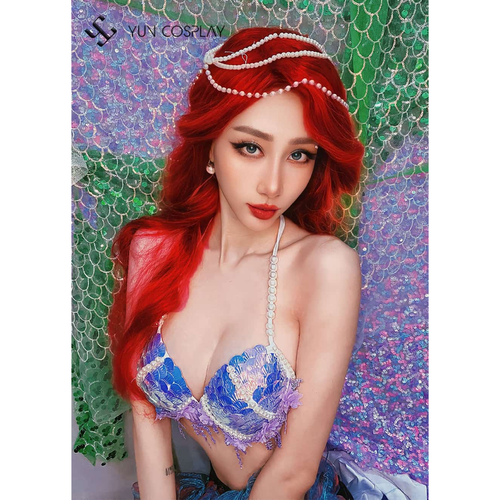 Tóc giả màu đỏ cosplay Nàng tiên cá Ariel