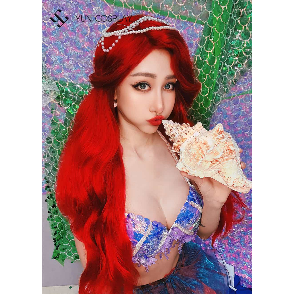 Tóc giả màu đỏ cosplay Nàng tiên cá Ariel