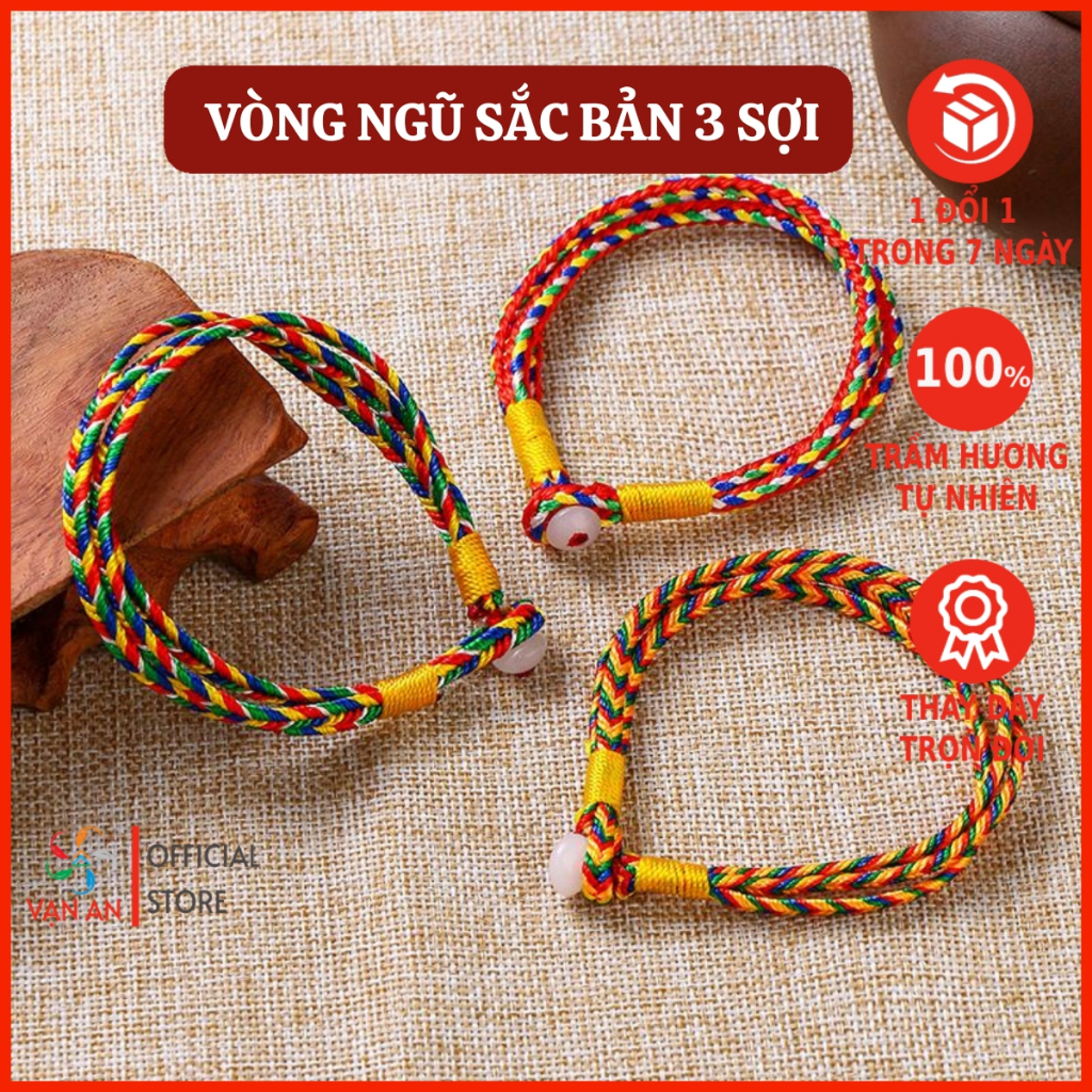 Vòng tay chỉ ngũ sắc bản 3 sợi phong thủy Tây Tạng, mang đến may mắn, bình an, tài lộc, vòng đeo tay thời trang nam nữ