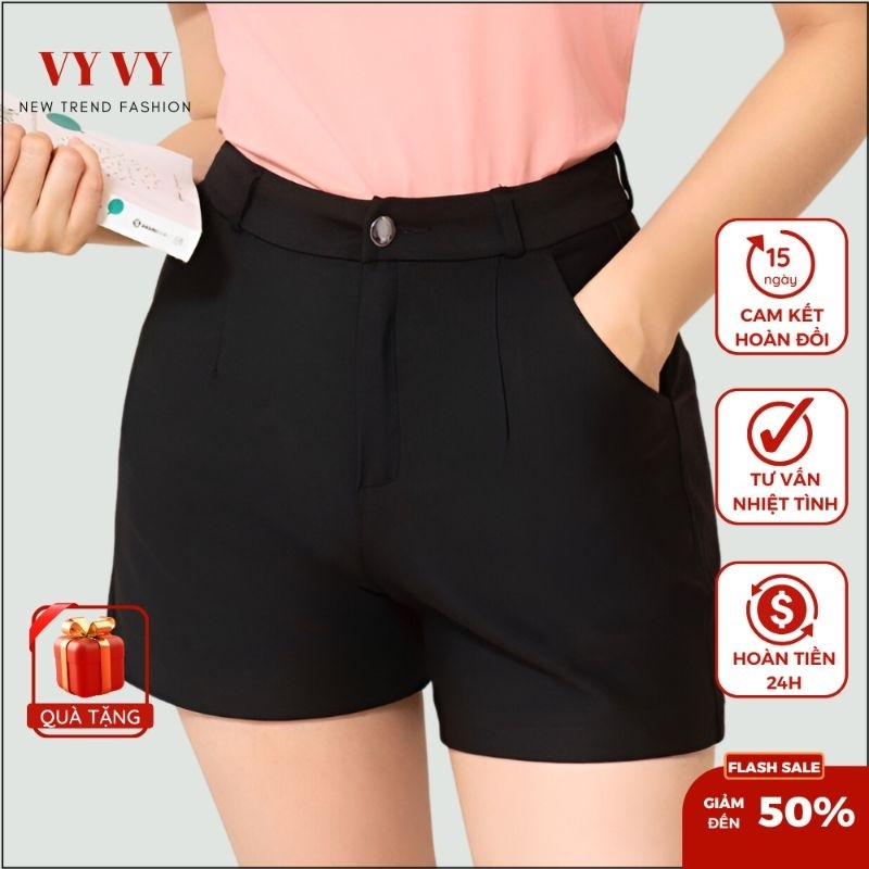 Quàn Đùi Nữ Vy Vy Quần Sooc Nữ Chất Umi Cạp Cao Co Giãn 4 Chiều Túi 2 Bên , Form Đẹp , Chuẩn , (Đủ Size S - Xl)
