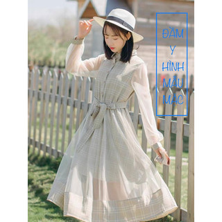 Đầm Sơ Mi Kiểu Phối Lưới, Dáng Xoè, KHÔNG KÈM BELT, 2hand