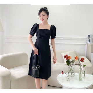 Pass Váy Công Sở Nữ SANJOLI Đầm Dự Tiệc Thiết Kế Cổ Vuông Tay Phồng Họa Tiết Xếp Ly Phong Cách Hàn Quốc Sang Trọng