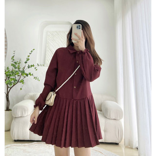 Đầm xếp li trơn - đỏ