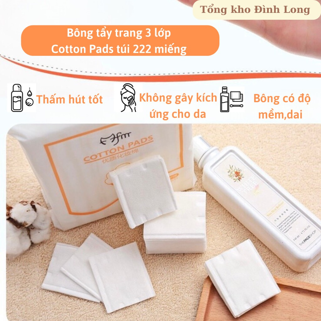 Bông tẩy trang, Bông tẩy trang 3 lớp cotton pads 222 miếng mềm mịn