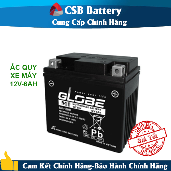 ẮC QUY KHỞI ĐỘNG XE MÔ TÔ GLOBE 12V-6AH (10HR), WTZ6V