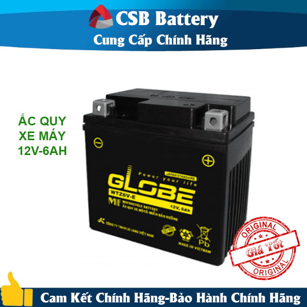 ẮC QUY KHỞI ĐỘNG XE MÔ TÔ GLOBE 12V-6AH (10HR), WTZ6V-E