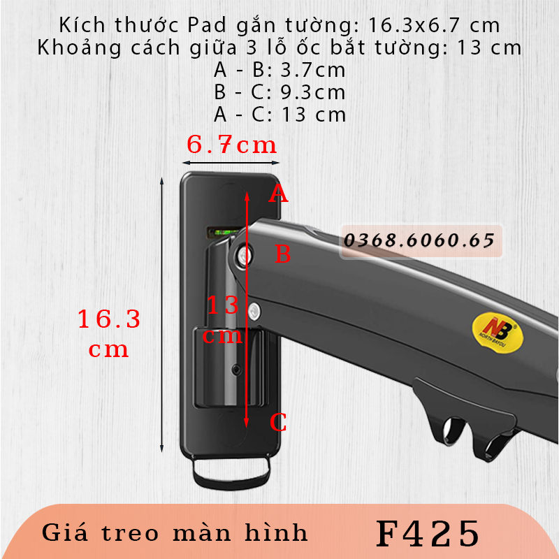F425/ Giá Treo Màn hình gắn tường/ Tay treo/Arm màn hình gắn tường/ Lò xo thuỷ lực
