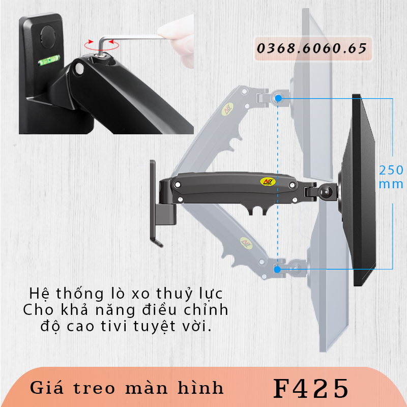 F120 / Giá Treo Màn hình gắn tường/ Tay treo/Arm màn hình gắn tường/ Lò xo thuỷ lực