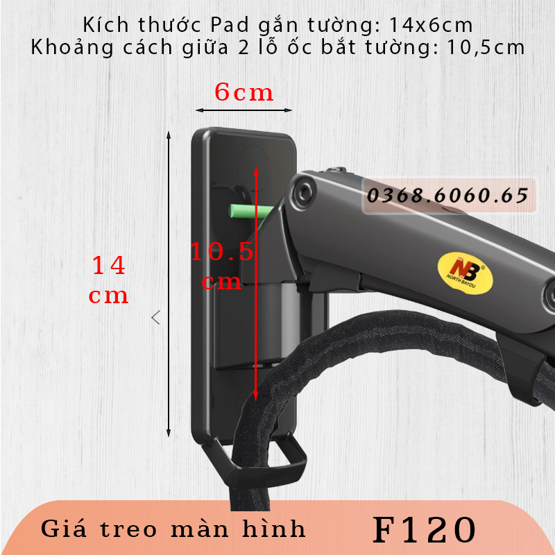 F120 / Giá Treo Màn hình gắn tường/ Tay treo/Arm màn hình gắn tường/ Lò xo thuỷ lực