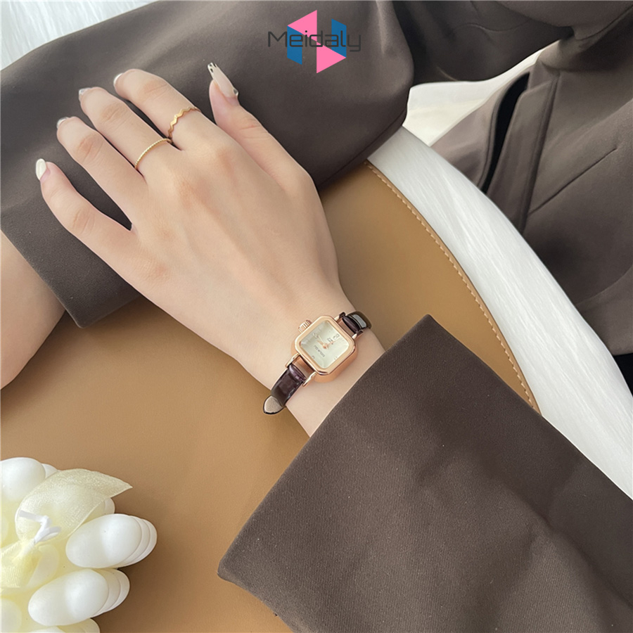 Đồng hồ nữ dây da Doukou mặt vuông nhỏ thanh lịch giá rẻ, đồng hồ chống thấm nước