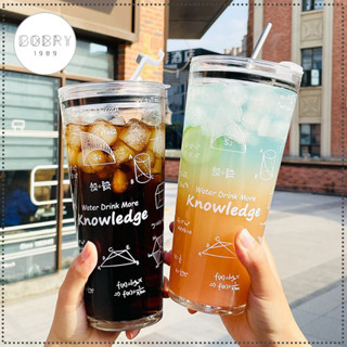 Ly thủy tinh 1000ml, có nắp nhựa & ống hút Inox, chịu nhiệt độ cao. Ly uống trà sữa chất lượng cao