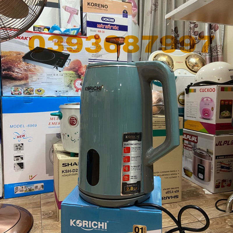 Ấm Siêu Tốc KORICHI-KRC 5128 Dung Tích 2,8L-Công Suất 1500w-Chất Liệu inox Siêu Bền-Bảo Hành 12 Tháng