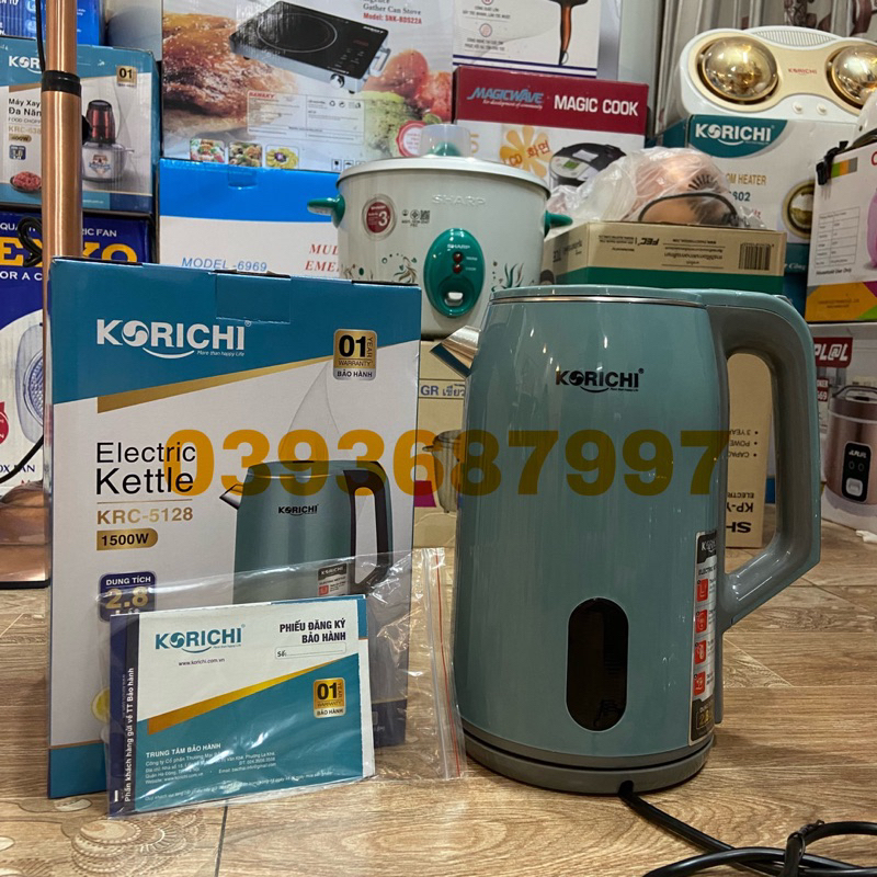 Ấm Siêu Tốc KORICHI-KRC 5128 Dung Tích 2,8L-Công Suất 1500w-Chất Liệu inox Siêu Bền-Bảo Hành 12 Tháng