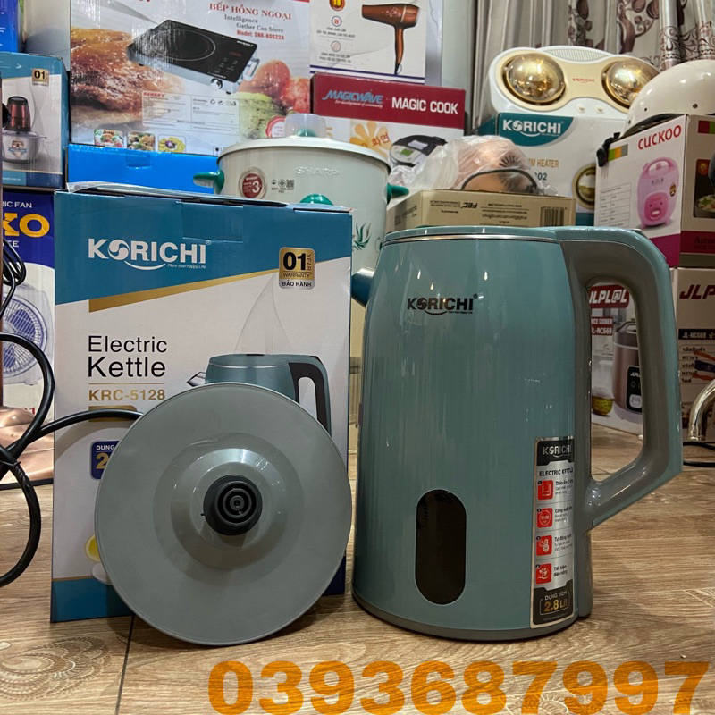 Ấm Siêu Tốc KORICHI-KRC 5128 Dung Tích 2,8L-Công Suất 1500w-Chất Liệu inox Siêu Bền-Bảo Hành 12 Tháng