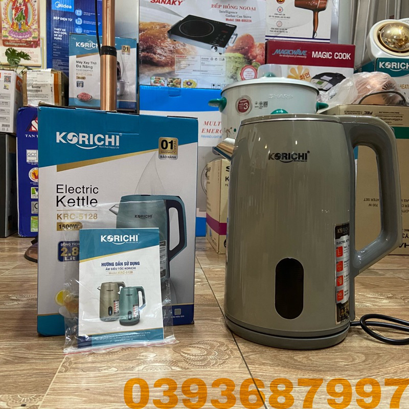 Ấm Siêu Tốc KORICHI-KRC 5128 Dung Tích 2,8L-Công Suất 1500w-Chất Liệu inox Siêu Bền-Bảo Hành 12 Tháng