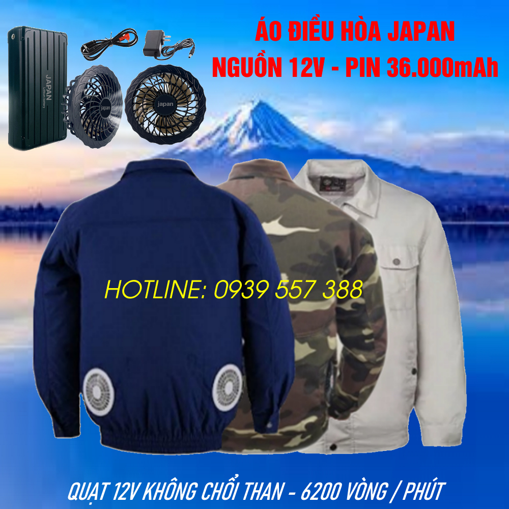 ÁO QUẠT ĐIỀU HÒA JAPAN, ÁO CHỐNG NẮNG NÓNG , ÁO QUẠT GIÓ TUẦN HOÀN KHÔNG KHÍ QUẠT 12V - PIN 36.000MAH