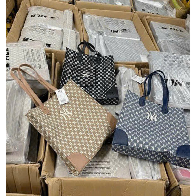 Túi đeo MLB Monogram Tote Bag 3 màu_ Túi MLB Tote NY xanh denim_vàng_đen hàng cao cấp