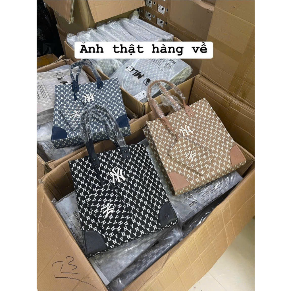 Túi đeo MLB Monogram Tote Bag 3 màu_ Túi MLB Tote NY xanh denim_vàng_đen hàng cao cấp