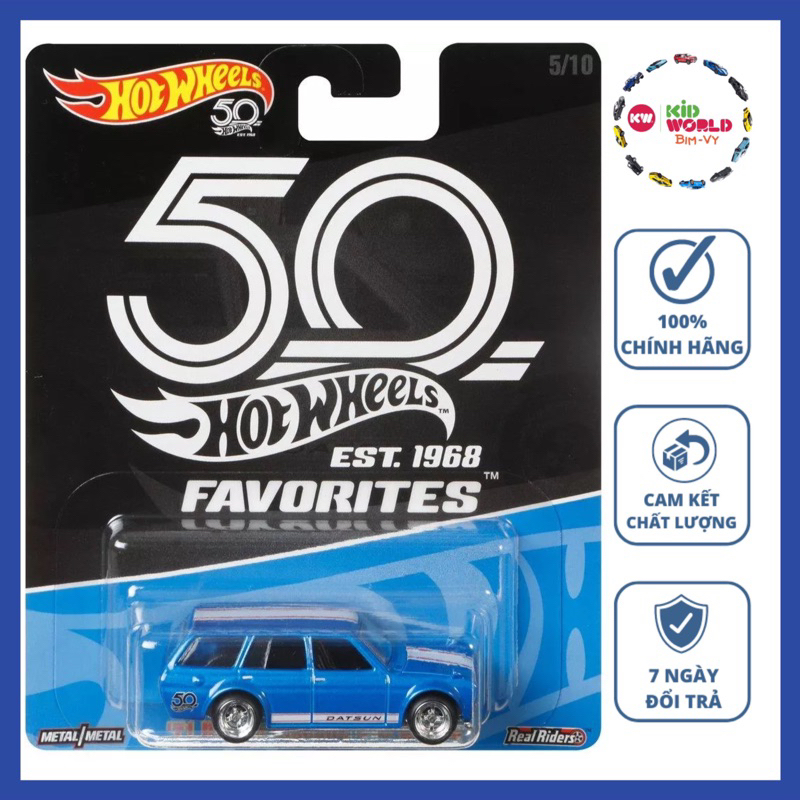 Xe mô hình Hot Wheels Premium 50th Series '71 Datsun Bluebird 510 Wagon FLF36, bánh cao su.