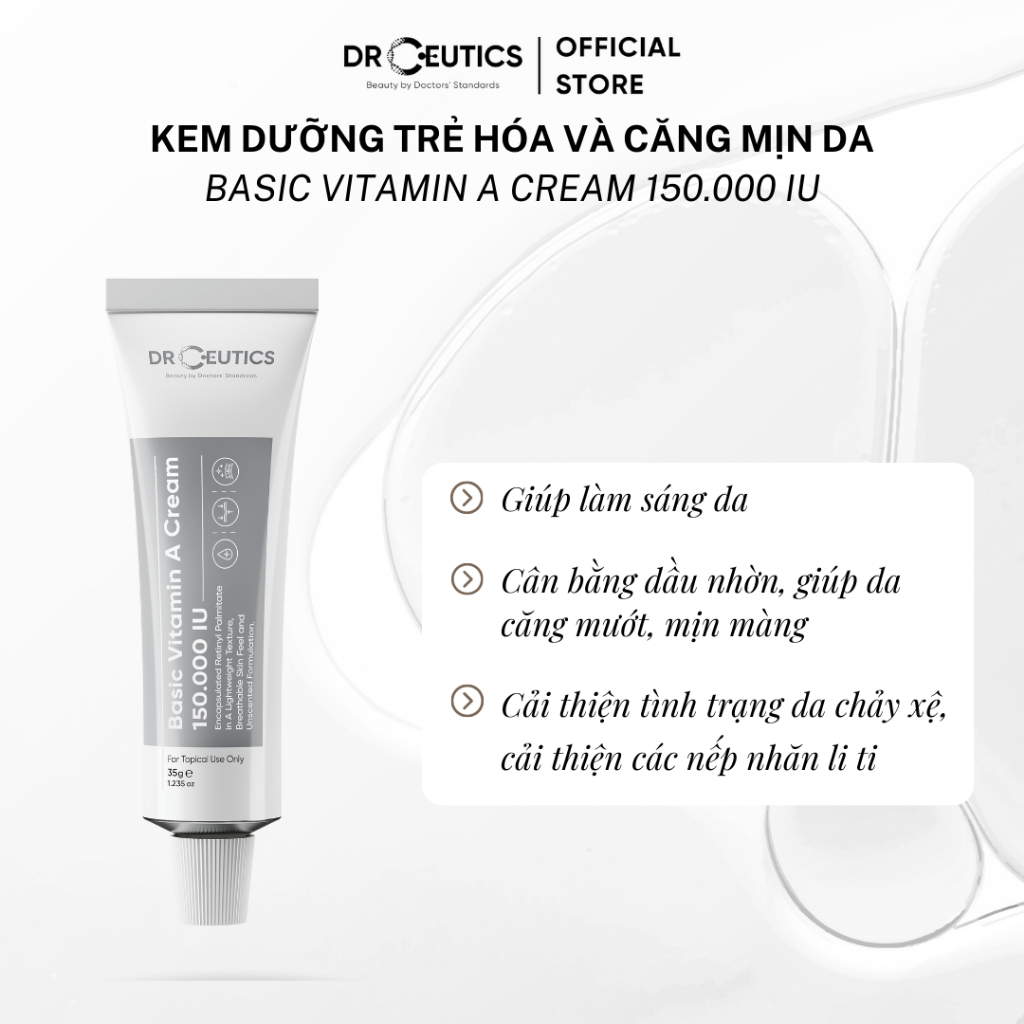 DRCEUTICS Kem Dưỡng Trẻ Hóa và Căng Mịn Da Basic Vitamin A Cream 150.000 IU (35 g)