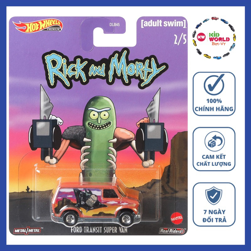 Xe mô hình Hot Wheels Premium Pop Culture Rick and Morty Ford Transit Super Van GJR26, bánh cao su.