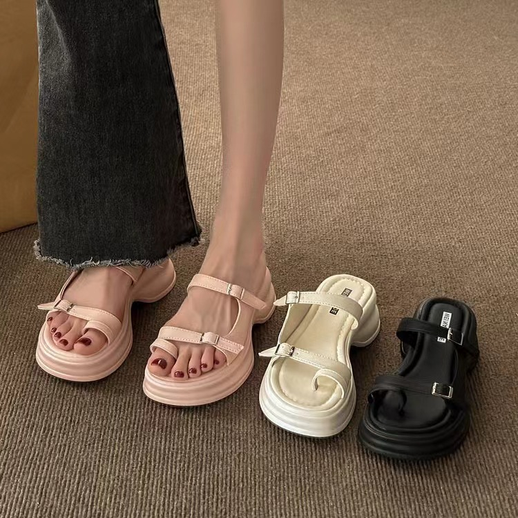 Dép dày đế khóa thắt lưng thời trang bánh xốp đế dày giày dép xỏ ngón